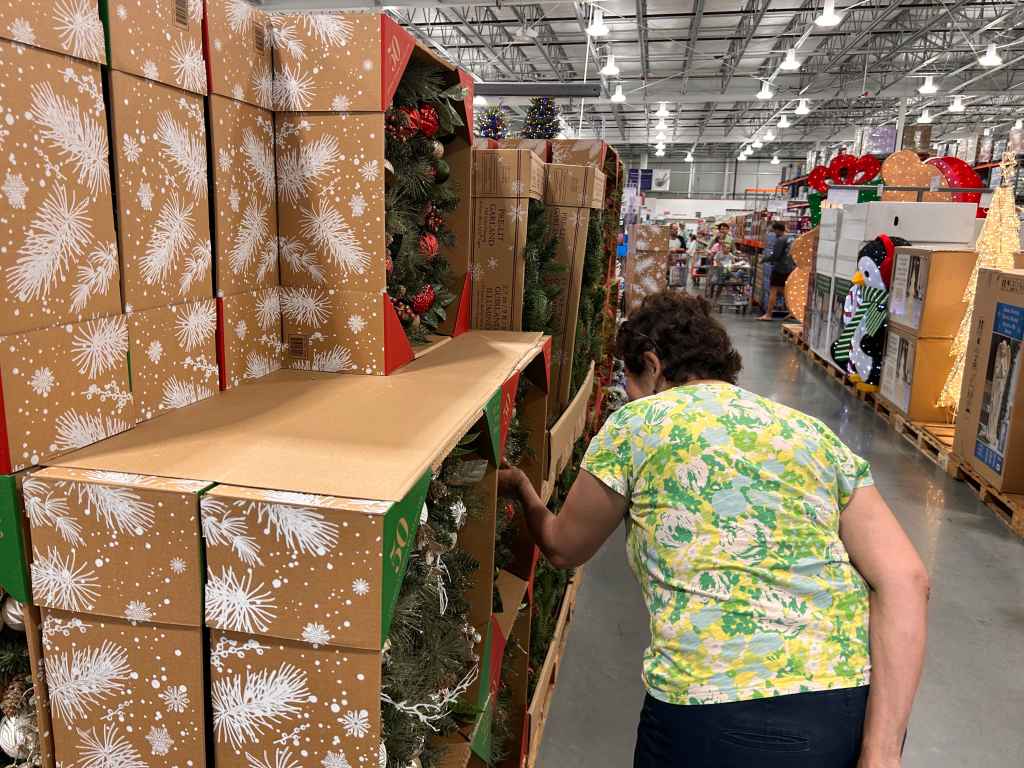 Woman shopping for Christmas decor at Costco