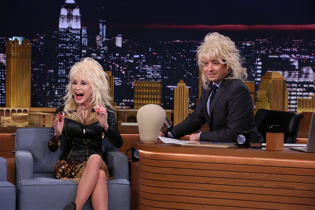Dolly Parton during an interview with host Jimmy Fallon on May 13, 2014