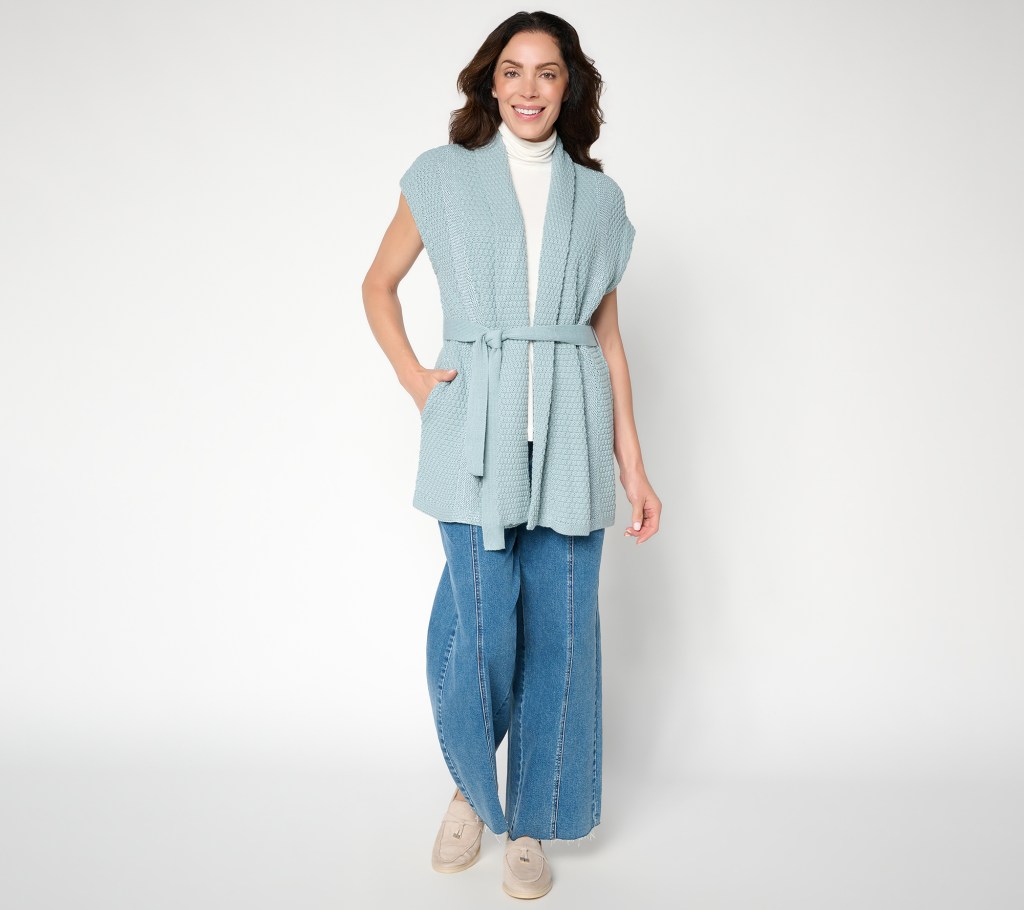 Martha Stewart Signature Sleeveless Sweater Cardigan with Belt
