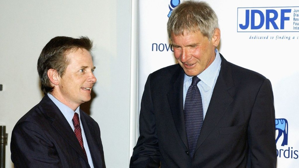 Michael J. Fox and Harrison Ford in 2004