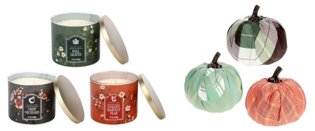 fall candle collection, plaid pumpkin collection