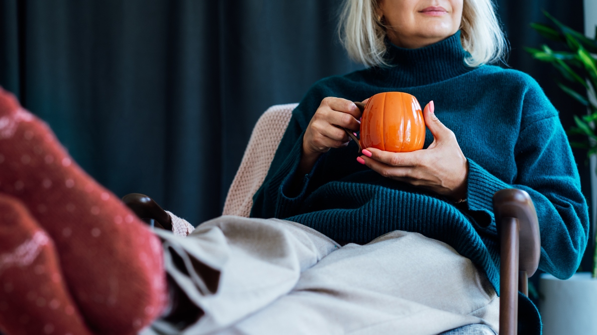 Woman wearing a cozy sweater