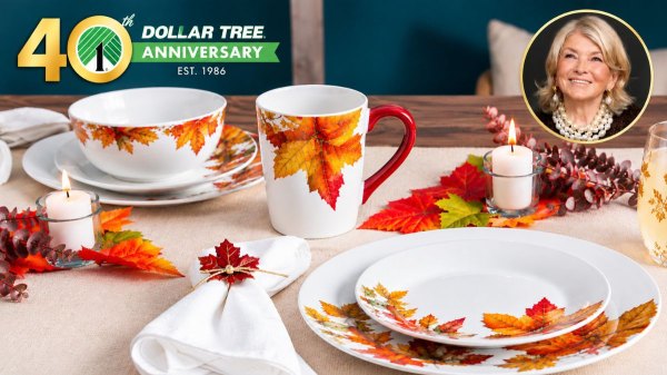 Dollar Tree tabletop with Martha Stewart vibes and a headshot of Martha