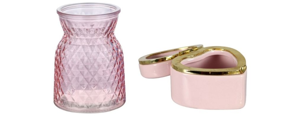 Dollar Tree pink bud vase and heart trinket box