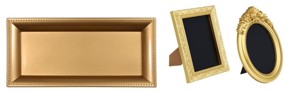 Dollar Tree gold charger tray and gold-framed chalkboard