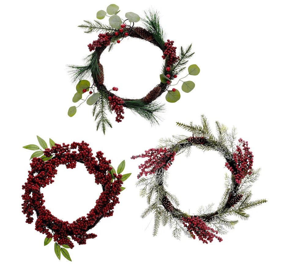Dollar Tree pine and berry Christmas wreaths