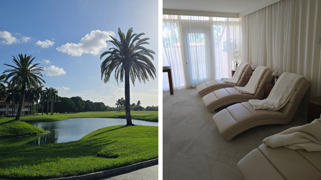 Palm trees at Pritikin Longevity Center (left) and a relaxation room (right)