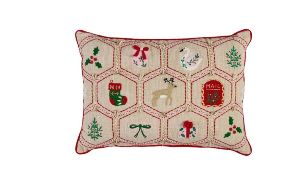 Beaded Christmas Icon Embroidered Throw Pillow