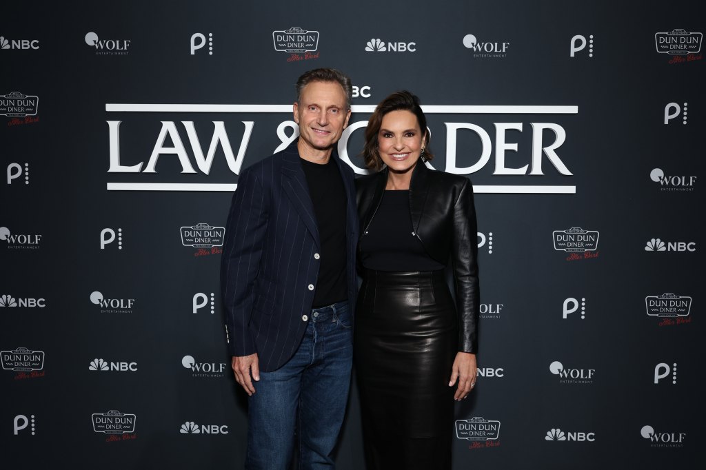 LAW & ORDER -- Law & Order Dun Dun Diner "After Dark" VIP Premiere Night -- Pictured: (l-r) Tony Goldwyn, Mariska Hargitay in New York, NY on October 7, 2026 -- (Photo by: Cindy Ord/NBC)