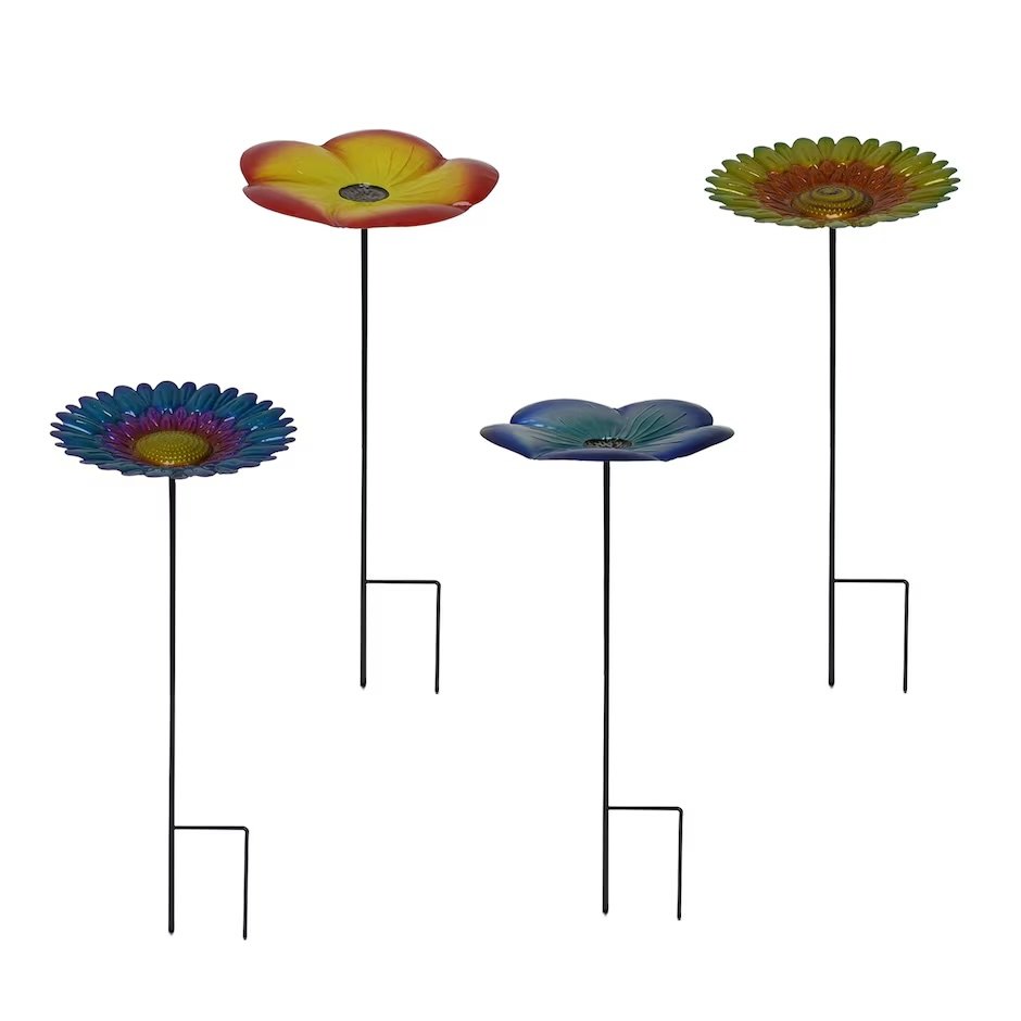 Dollar Tree floral-themed bird baths