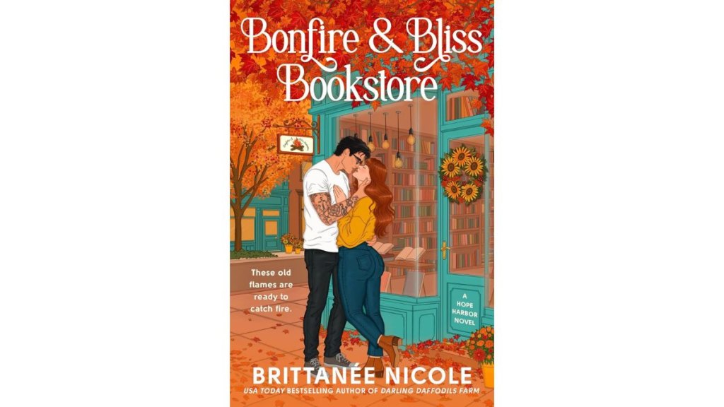 The book cover for 'Bonfire and Bliss Bookstore'