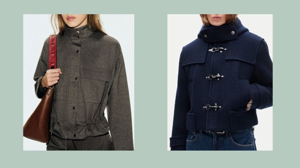 2 fall funnel neck jackets on models