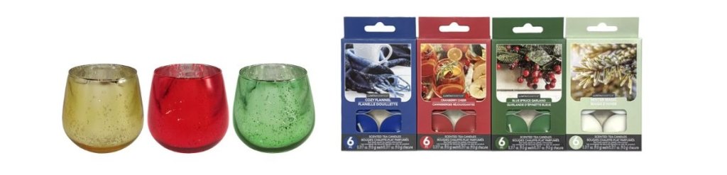 Dollar Tree mercury candle holders and Christmas-scented tea candles
