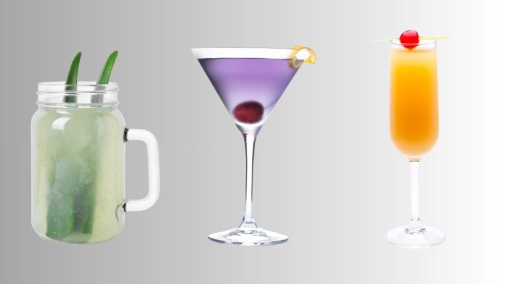 Three pretty mocktails in glasses