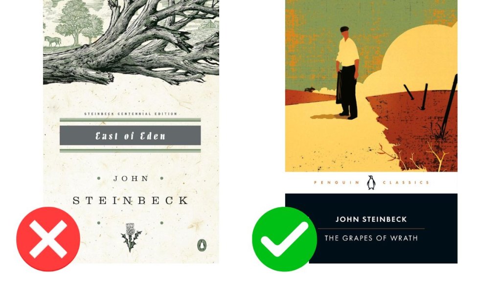 Covers for Steinbeck's books 'East of Eden' amd 'The Grapes of Wrath'