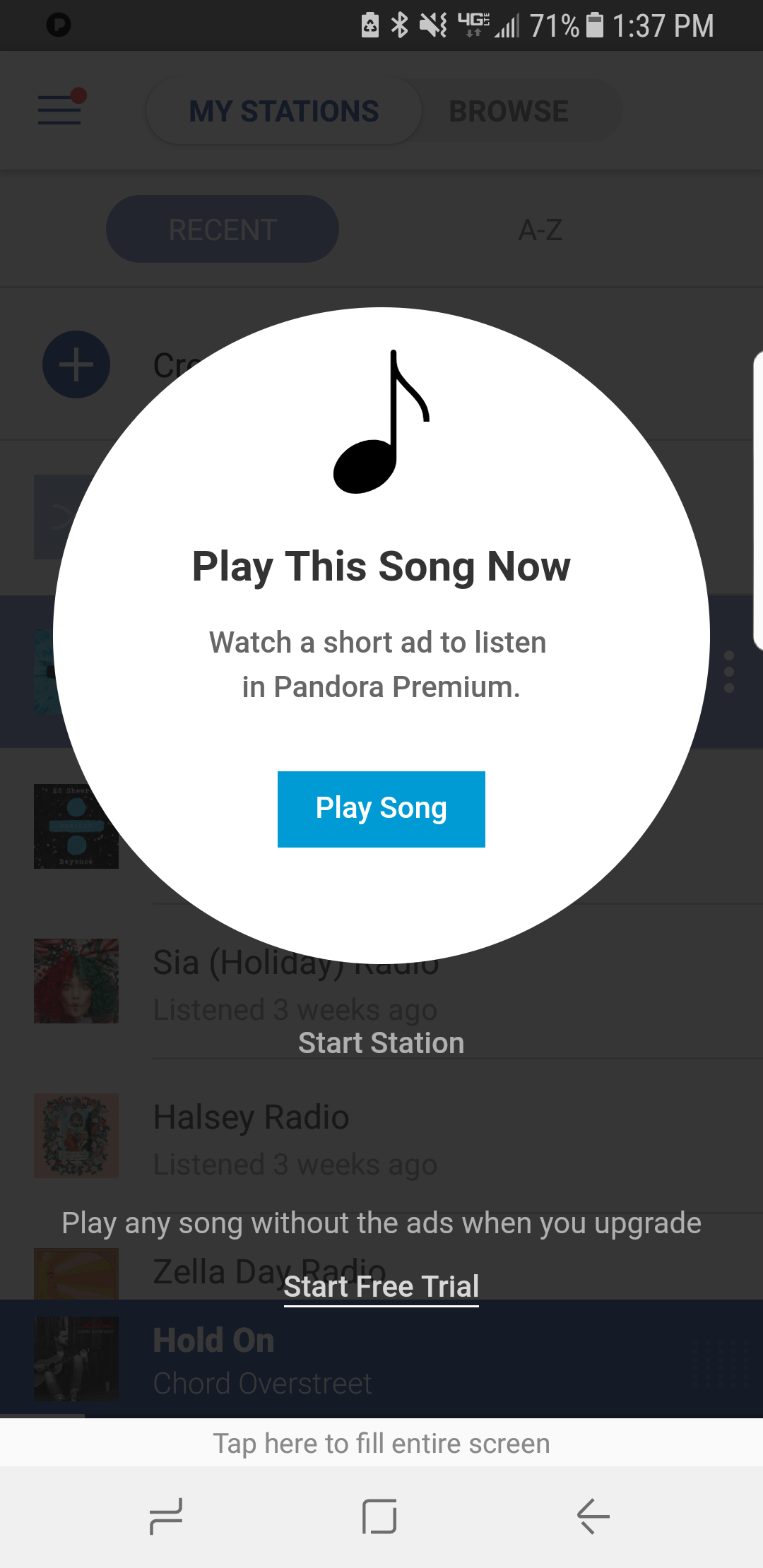 Pandora listening experience
