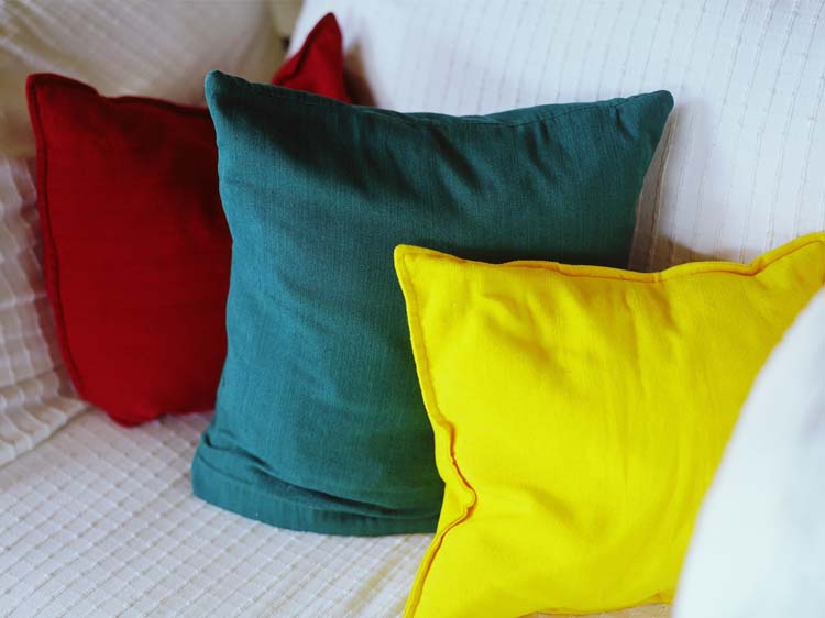 bright couch pillows