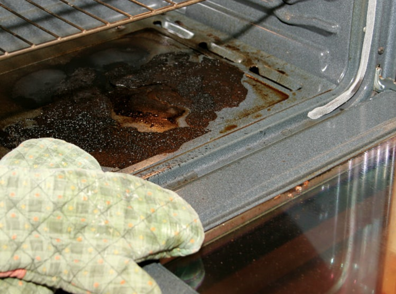 oven with dirty, baked-on stain